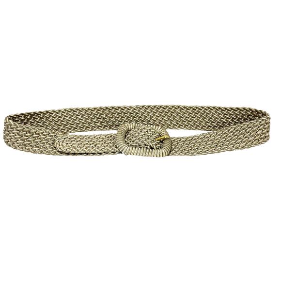 Liz Claiborne braided beige & cream satin synthetic braid woven belt size M - Picture 6 of 6